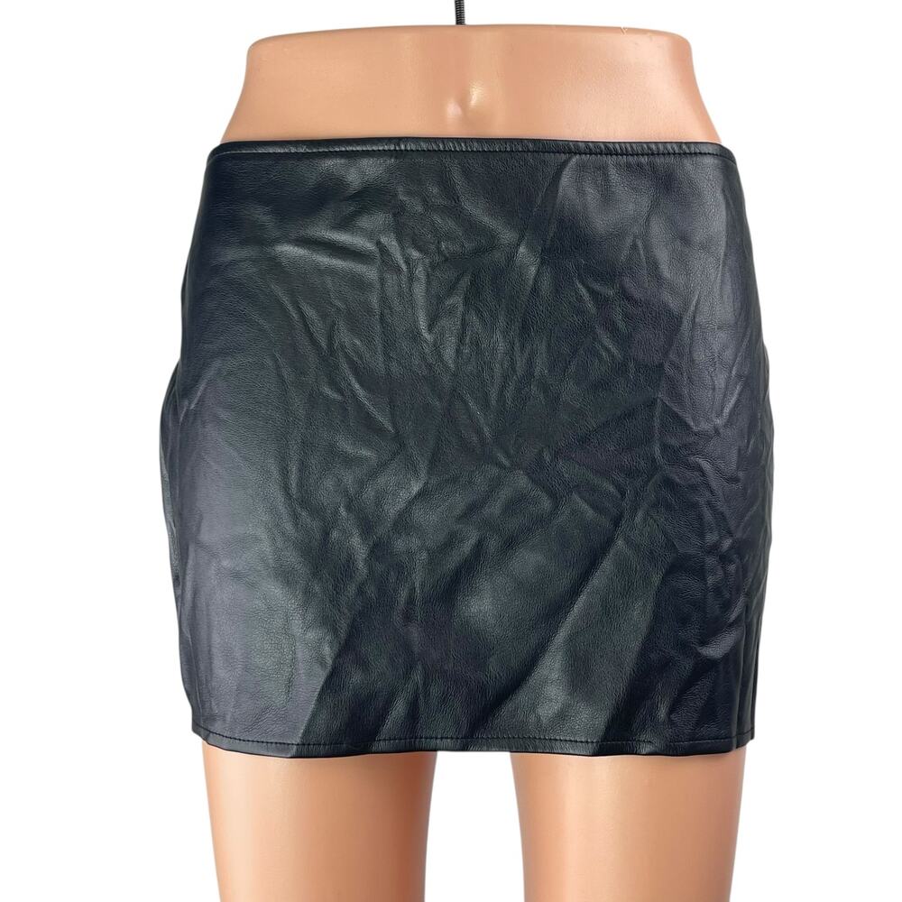 NEW Motel Black Faux Vegan Leather Mid Rise Zip Up Mini Bodycon Pencil Skirt S